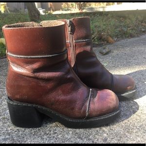 Brown Chunky Heel Boots